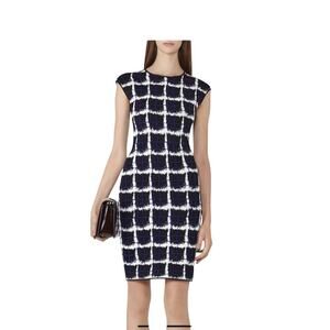 Reiss Vanessa printed knitted Abyssal blue bodycon dress sz UK10/US6